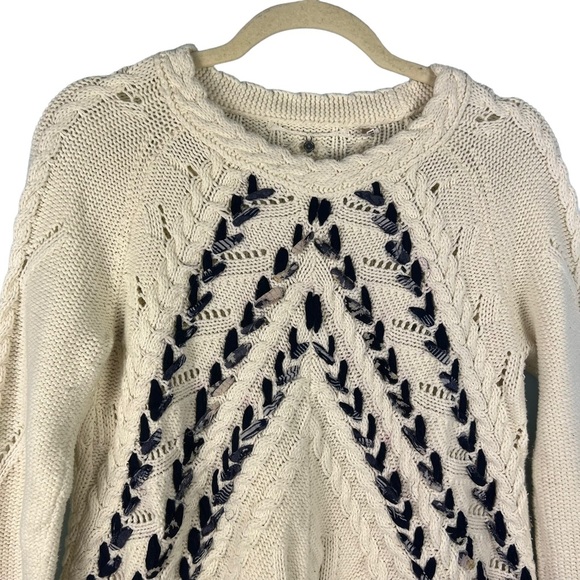 Anthropologie Knitted Knotted Cable Knit Braided Ribbon Heart Sweater Size Small - Picture 4 of 11